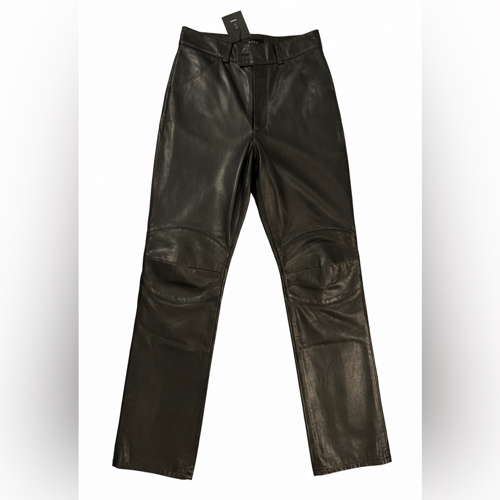 RUDSAK Collection Black Leather Moto Biker Women’s Pants w/ Knee-Detail Size 26 - Picture 2 of 9